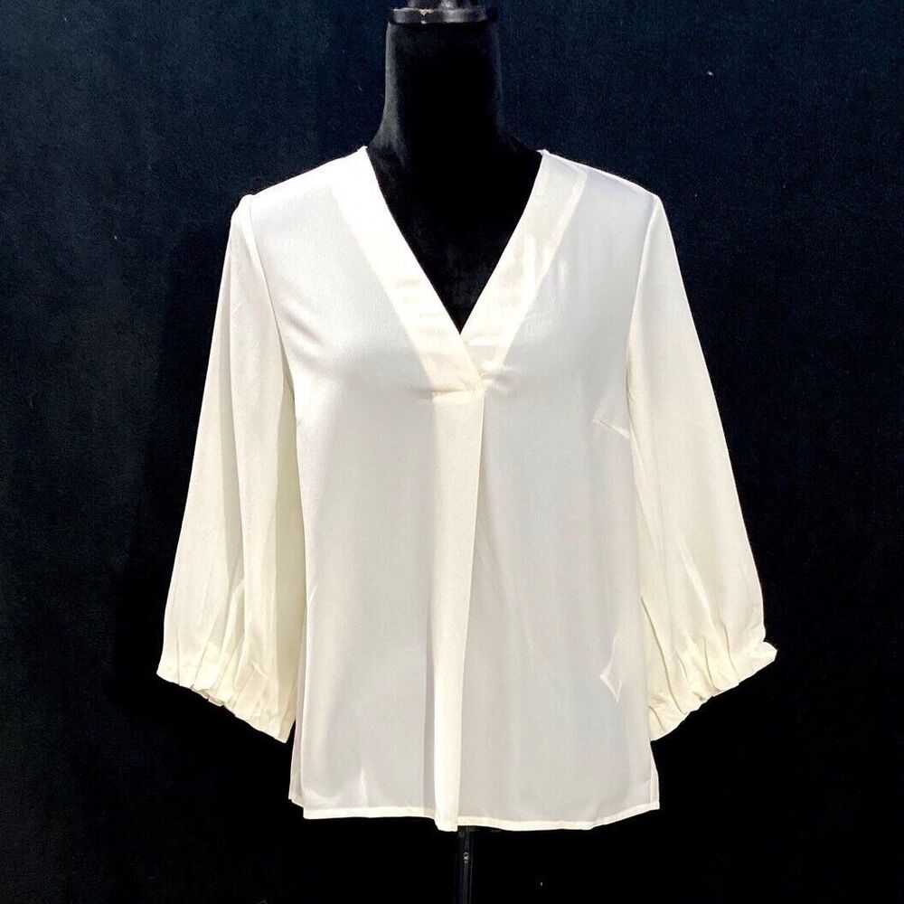NWT Vero Moda Blouse SMALL Cream Hammered Texture 3/4 Cuff Sl Box Pleat Front